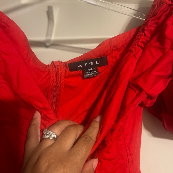 Anthro ATSU Dress Women 10P Red Off-The-Shoulder Preppy Poplin Sundress - Picture 16 of 16